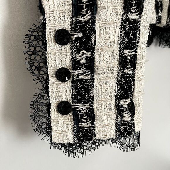 Chanel Vintage 2004 Tweed Lace Trim Jacket Black White - Picture 10 of 15